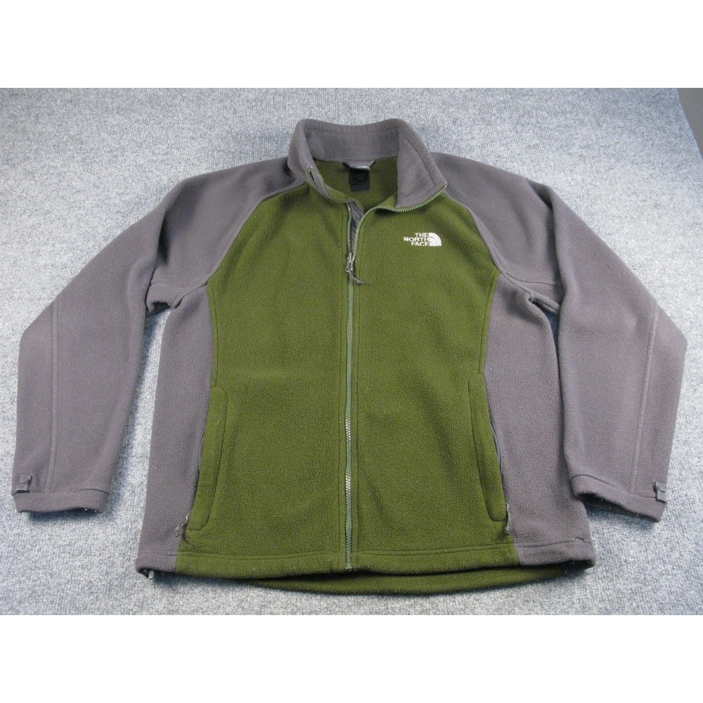 The North Face Mens Fleece Jacket Green Gray Zip Up Outdoor Activewear #1950
